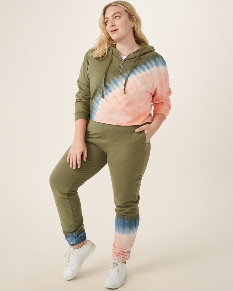 Plus size model with apple body shape wearing Toni Tie-Dye Joggers by Vigoss | Dia&Co | dia_product_style_image_id:175512